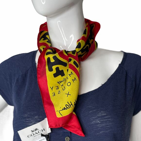 Coach Mickey Mouse Keith Haring Silk Bandana Scarf - Picture 1 of 2